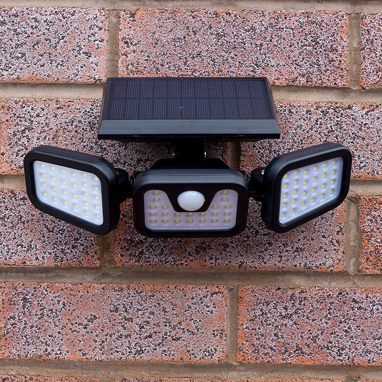 Lampă Solară Led cu Senzor Mișcare și 3 Proiectoare Reglabile 360°