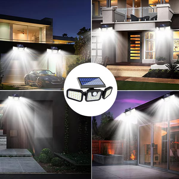 Lampă Solară Led cu Senzor Mișcare și 3 Proiectoare Reglabile 360°