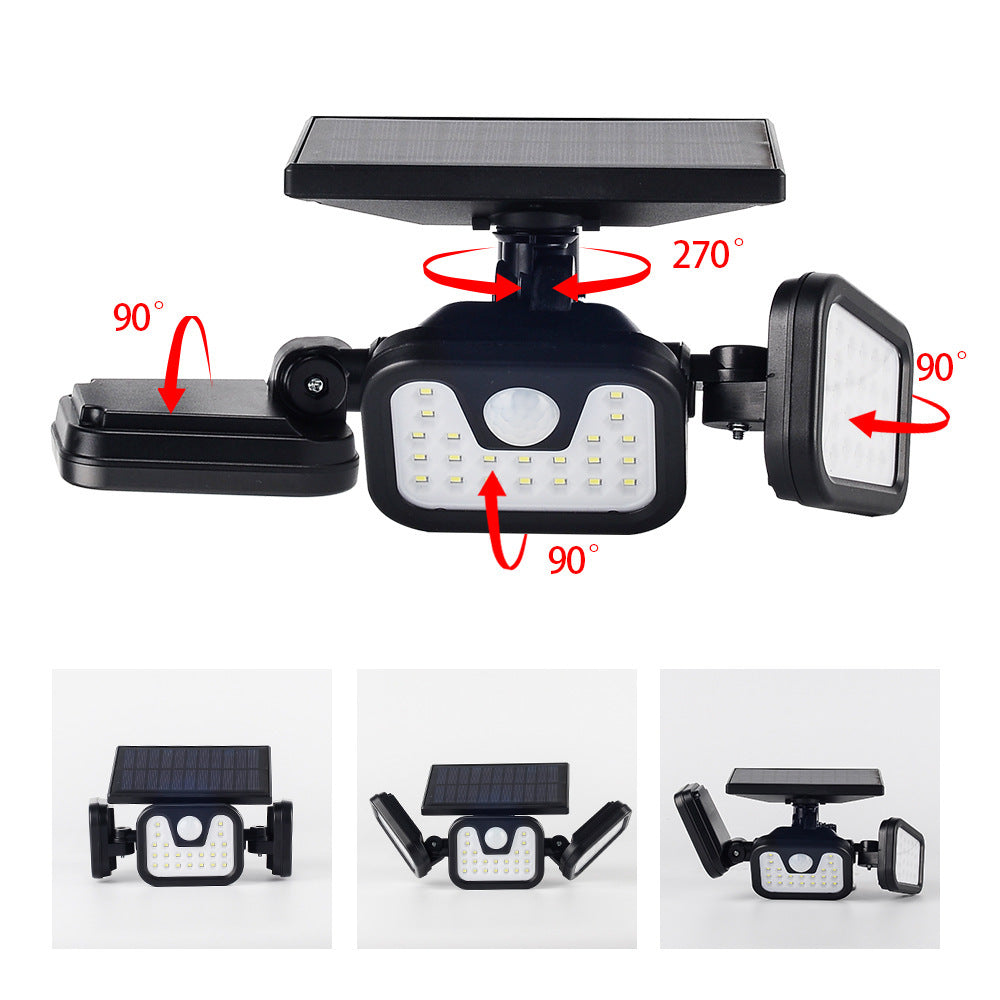 Lampă Solară Led cu Senzor Mișcare și 3 Proiectoare Reglabile 360°