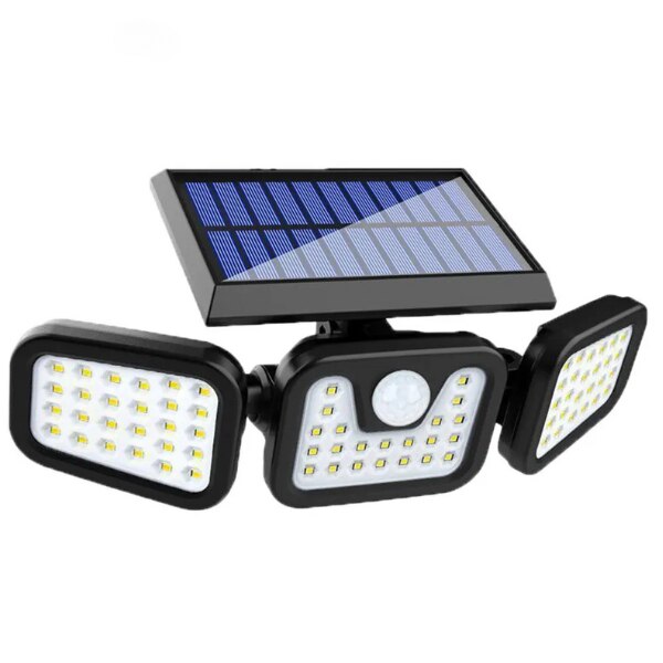 Lampă Solară Led cu Senzor Mișcare și 3 Proiectoare Reglabile 360°