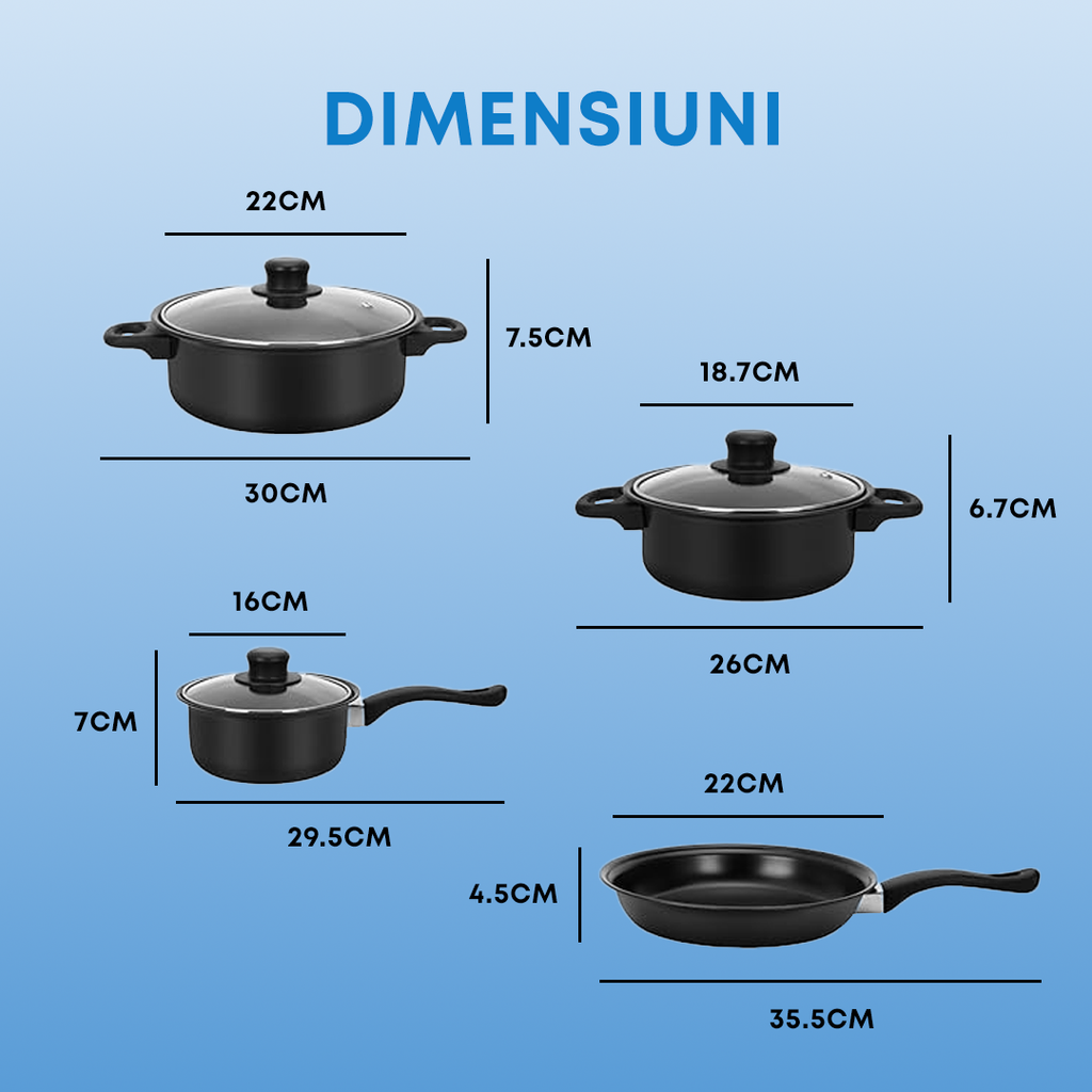 Set din 13 piese vase de gătit și ustensile